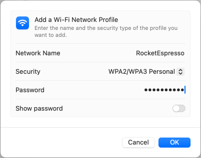 Mac add network profile